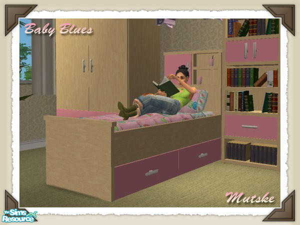 Sims 2 — Baby Blues  - Single Bed by Mutske — Baby Blues Recolor of the Lucky Bedroom and Carmen Curtain set.