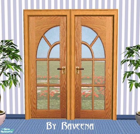 Sims 2 — Curved Designer Door by Raveena — One of a kind designer doors in warm, rich wood tones. You will need 2 files