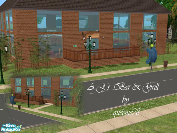 Sims 2 — A.J.'s Bar & Grill by queenie28 — Hip restaurant and bar for your sims. The bar and kitchen sits on a stage