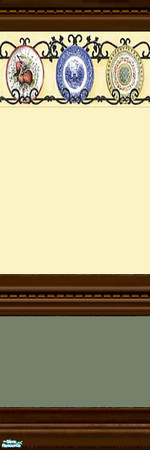 Sims 2 — Tuscan Plates - Rail by Lorah — 3 walls in sage and soft yellow. 1 wall with tile.