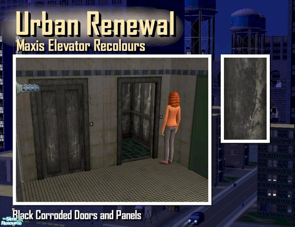 Sims 2 — Elevator black corroded door panel by Cyclonesue — This is the panel (not the metal trim) of the elevator in