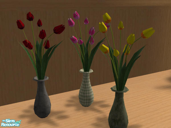 Sims 2 — Tulip Vases by wimpy1968 — Three new tulip colors and three new vases for use with the Floral Workstation.
