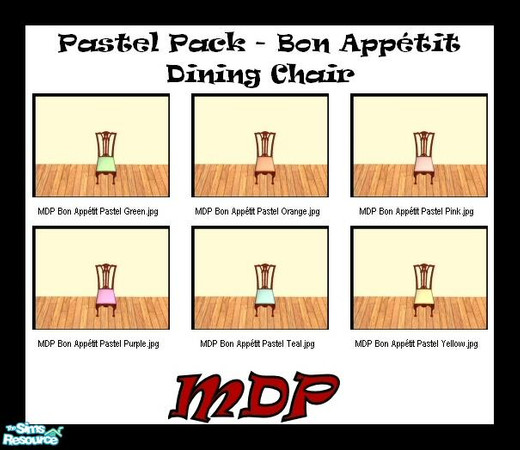 Sims 2 — MDP Pastel Pack Bon Appetit Chairs by MelandStv — There are 6 colourful upholsteries in this set. Part of my