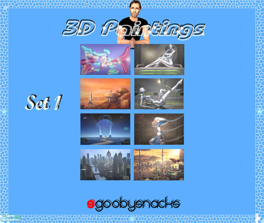 Sims 2 — 3D Painting Set by sgoobysnacks — This 3D painting set is based on the "2 Dogs & An Olive" 4 tile