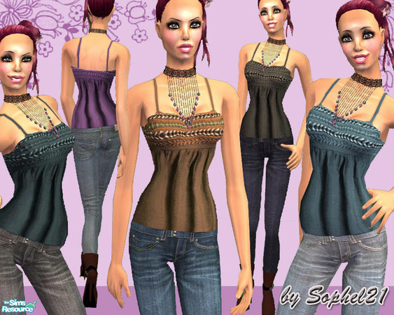 Sims 2 — SO_Collection_033 by Sophel21 — set of 5 whole outfits, they come with: jeans, stiletto bootees and crashed top.