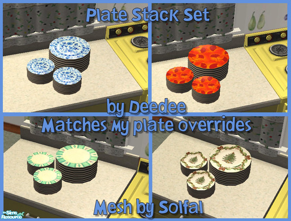 Sims 2 — Coordinated Plate Stacks by daydream58 — These are coordinated to match the plate overrides from Sim a Little