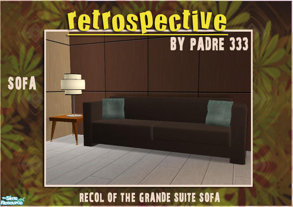 Sims 2 — Retrospective Livingroom - Sofa by Padre — Recol of the Grande Sofa in brown linen with light blue cushion.