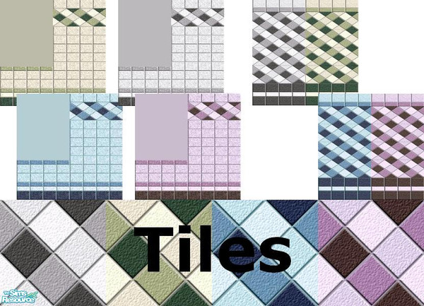 Sims 2 — Tiles by Lorah — Tile walls and floors in grey, blue, green and lavender.