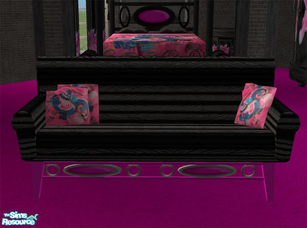 Sims 2 — SnapDragon Lounge - Loveseat by Cloisonne — Sofa in black ,fuschia and Zebra texture.