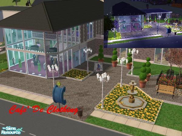 Sims 2 — Cafe De Clothing by TheNumbersWoman — This is a clothing Store with a coffe shop and cardtable room attached.