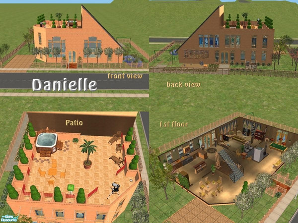 Sims 2 — Danielle by Malitia — A modern wooden home for your Sims. 2 bedrooms, 3 bathrooms; some custom floors created by