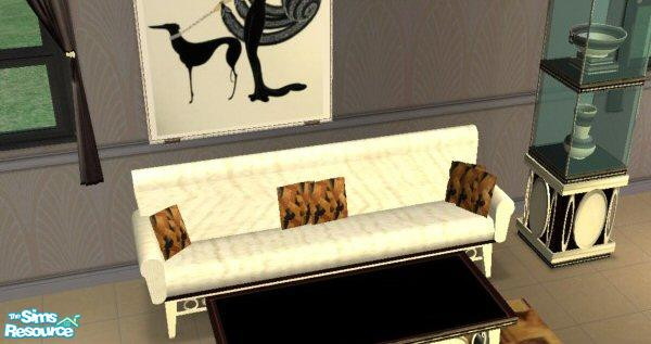 Sims 2 — Decolicious Couch by Zillah — Ivory velvet with patterened pillows, good for lounging, napping or just sitting