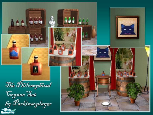Sims 2 — the philosophical cognac set  by parkinsoplayer — This set contains smooth cognacs, brandy and bourbon. As a