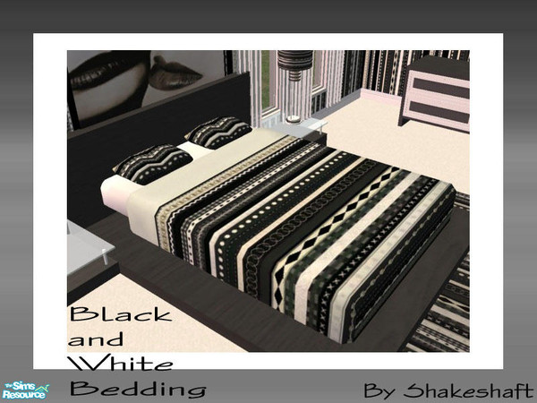 Sims 2 — Black and White Bedding by Shakeshaft — Part of a modern bedroom set with a Black and White theme,most items are