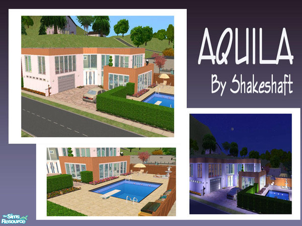 Sims 2 — Aquila by Shakeshaft — A 3 bed modern home with 1 1/2 bathrooms, mostly furnished except 2 bedrooms. Patio area