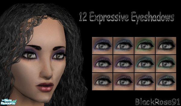 Sims 2 — Expressive Eyeshadows by BlackRose91 — A set of 12 realistic, colorful Eyeshadows.