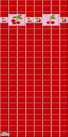 Sims 2 — Sweet Cherries Tile Wall 2 by ImmeK — Red wall tiles with a large cherry decor for your sims\' favourite