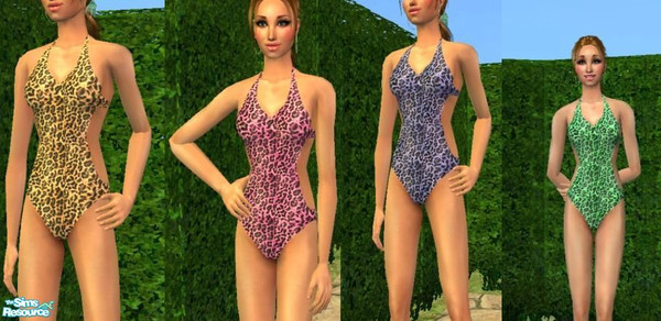 Sims 2 — Bathers Set by pretty_baby — A set of four adult bathers using a maxis mesh in animal print. in four different