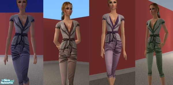 Sims 2 — Satin Outfit Set by pretty_baby — a set of four ladies outfits with satin pants and a cropped tweed jacket.