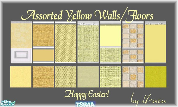 Sims 2 — Assorted Yellow Shades for Easter! by iZazu — Assorted Yellow Set includes 7 walls and 7 floors in various