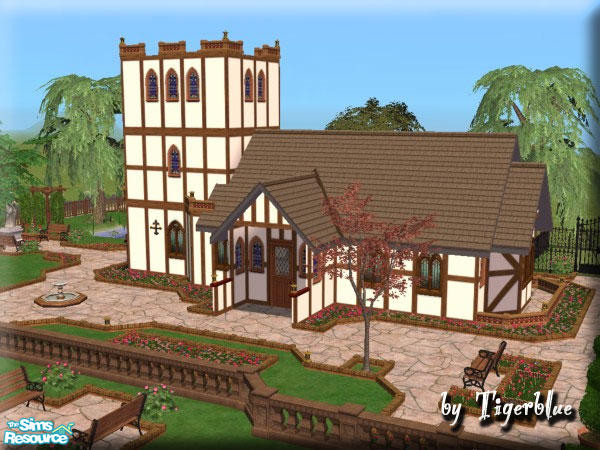 Sims 2 — Tudor Church by Tigerblue — This beautiful old country church makes a picturesque wedding venue. It\'s also the
