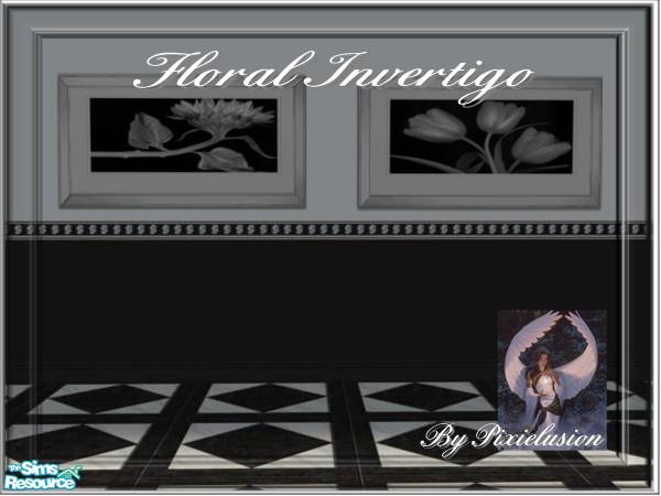 Sims 2 — Floral Invertigo Collection by pixielusion — A set of two negative style paintings of a sunflower and tulips to