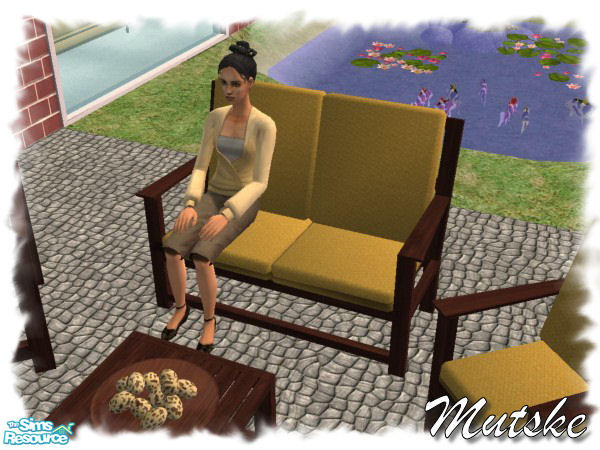 Sims 2 — Barcelona Loveseat Mahogany Yellow by Mutske — Barcelona Loveseat. Wood and fabric exchangeable.