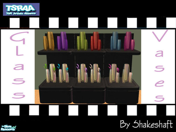 Sims 2 — Glass Vases by Shakeshaft — A set of 7 Glass vases in various shades with 5 different shades of flowers. **