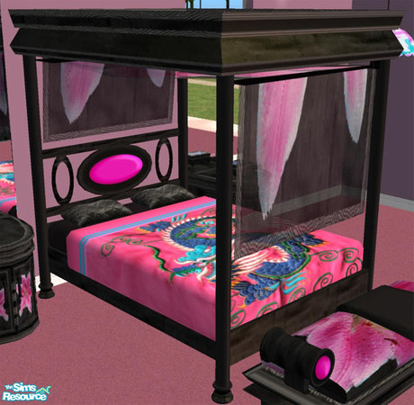 Sims 2 — SnapDragon Bedroom -Bed by Cloisonne — Black bedframe.