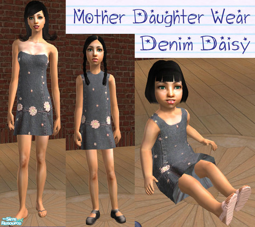 Sims 2 — Mother Daughter Wear- Daisy Denim by JulietteRose — Pretty denim dresses with daisy accents