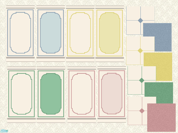 Sims 2 — Inlay Panel Recolor by Henwen — A recolor of Maxis wood panel wall with floors to match. They can be be used