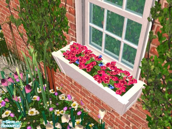 Sims 2 — Window Box (Pink Pansies) by Cyclonesue — Window box recolour. Fits all standard-height windows. Don't forget to
