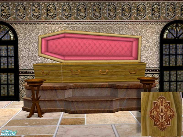 Sims 2 — Walnut and Sandstone Coffin by dancingaphrodite — Warm walnut combined with sandstone base is versatile enough