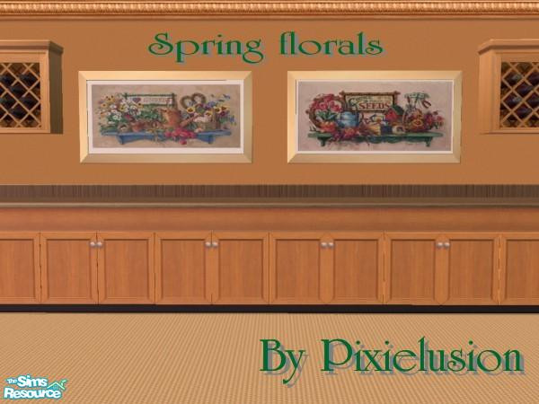 Sims 2 — Spring florals by pixielusion — 2 wooden framed floral paintings to give that springtime feel to any room.