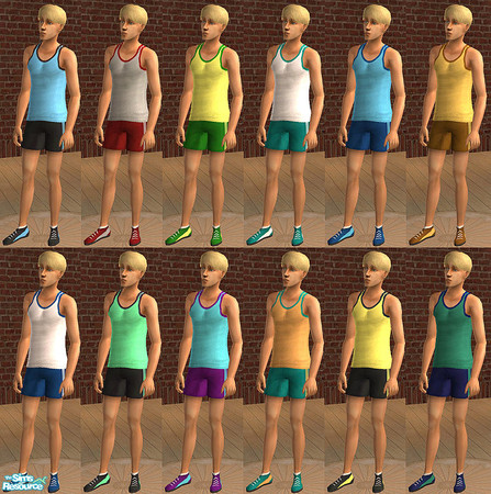 Sims 2 — Tank & Shorts for Teens by jombay — By request. The teen version of my Athletic Tank & Shorts set. Now