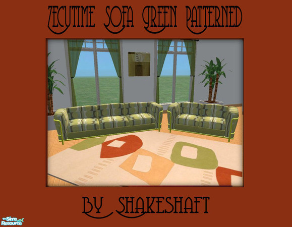 Sims 2 — Zecutime Sofa Green Patterned by Shakeshaft — Part of a set of 7 recolours of the Zecutime Cityside Sofa with 7