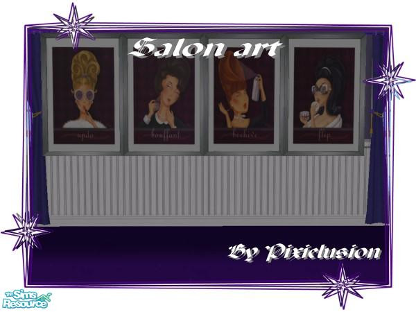 Sims 2 — Salon art collection by pixielusion — A collection of 4 hairdo pictures to give your sims salon that special