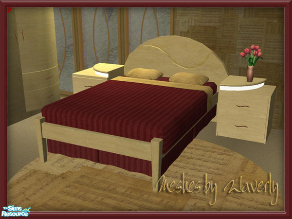 Sims 2 — WaG Make Mine Music BedFrame by SpringwolfDecor — Beige and maroon. What more beautiful color combination is