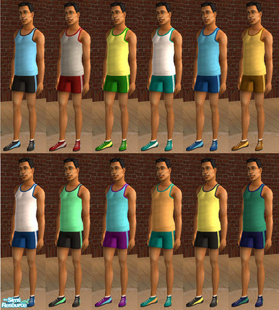 Sims 2 — Athletic Tank & Shorts by jombay — I got tired of my Sim guys wearing sweatsuits, so I decided to give them