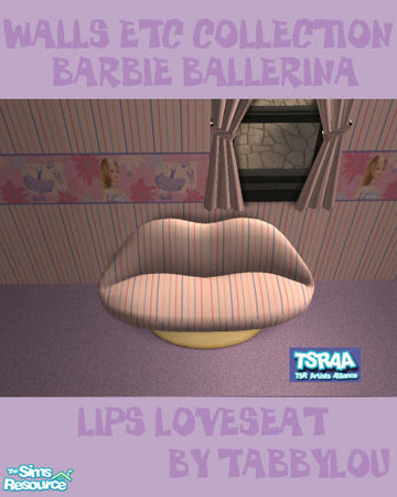 Sims 2 — TL-Walls Etc-Barbie Ballerina-Loveseat by TabbyLou — Retro Lips Loveseat in Walls Etc Collection styled in