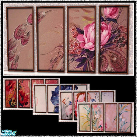 Sims 2 — Flower Screens by camelia111 — 14 recolors of windkeeper's oriental screens. Will work also on wall hangings.