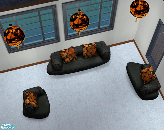 Sims 2 — Orange Batik Living Set by Grizzelda — Make sure to download the Black Suede Seat cushions for this set to be