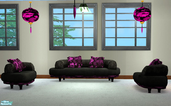 Sims 2 — Pink Batik Living Set by Grizzelda — Make sure to download the Black Suede Seat cushions for this set to be