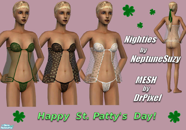 Sims 2 — NSC St Patty's Day Nighties! by Neptunesuzy — Your Sims will love these Sexy and Playful St. Patty's Day