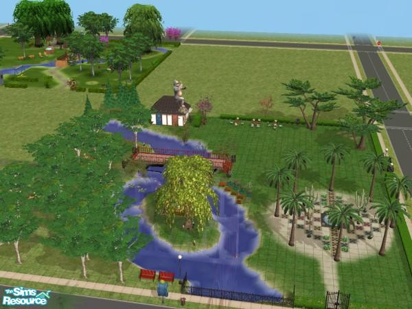 Sims 2 — Temperate Tropical Community Park by MaggieStNJ — Enjoy the coolness of shade trees as you play chess, darts,