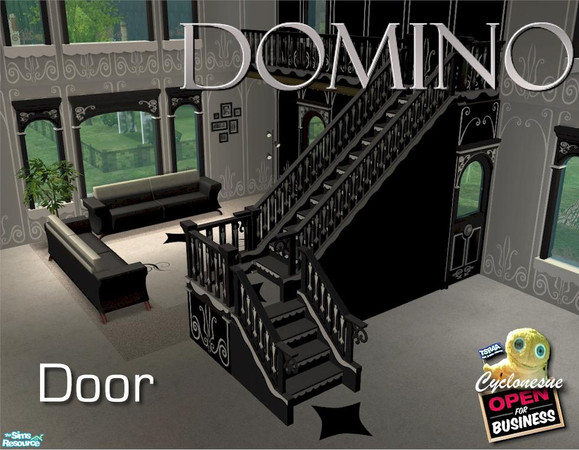 Sims 2 — Black and White Door by Cyclonesue — REQUIRES OPEN FOR BUSINESS. A set of stairs, fence, windows, door and