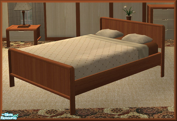 Sims 2 — NK Anes Bedroom - Double Bed by MoMama — A double bedframe in Swiss Pearwood.