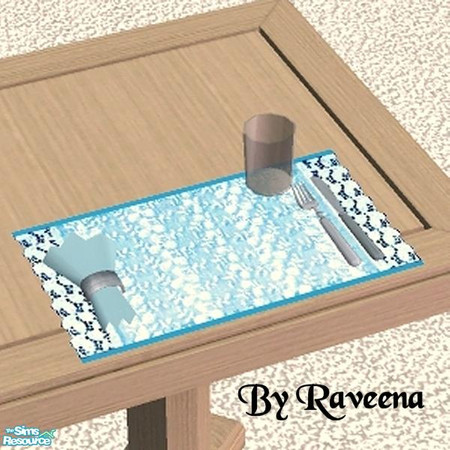 Sims 2 — Placemat - Blue Lace by Raveena — Decorative place mat, with folded napkin, cutlery and tumblers that doesn't