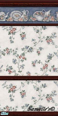 Sims 2 — jbKitchenRalleyBlueWalls231ai by Samielle — Beautiful kitchen wallpaper for your kitchen/dining area. Set