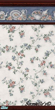 Sims 2 — jbKitchenRalleyBlueWalls231a by Samielle — Beautiful kitchen wallpaper for your kitchen/dining area. Set